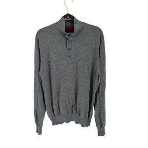 CULLEN Merino Wool Henley Knitted Long Sleeve Gray High Neck